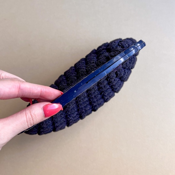 Vintage 1940s Navy Crochet Handbag With Etched Clasp